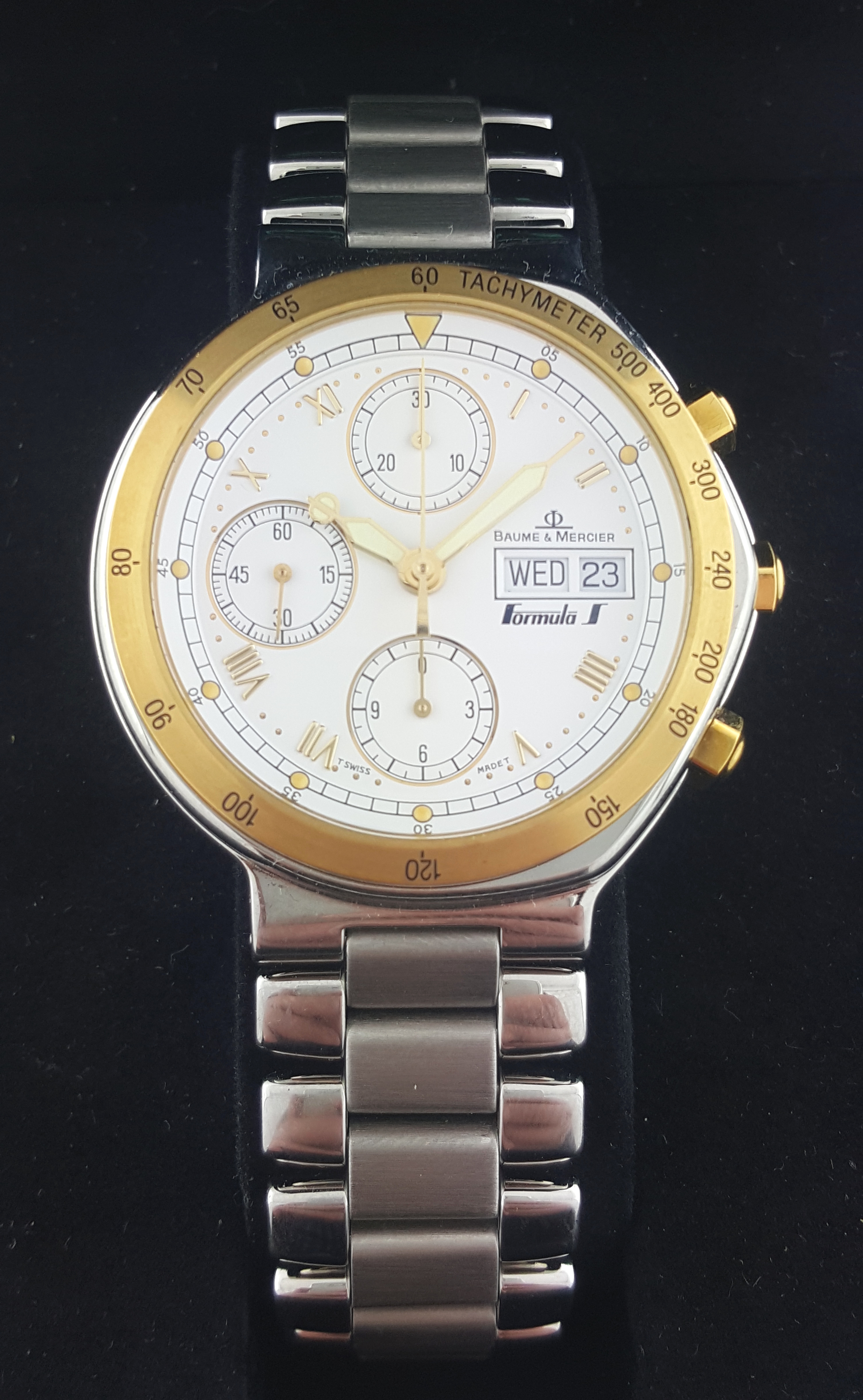 MINT Mens Baume Mercier Formula S Watch Chronograph Auto Steel 18k Gold ...