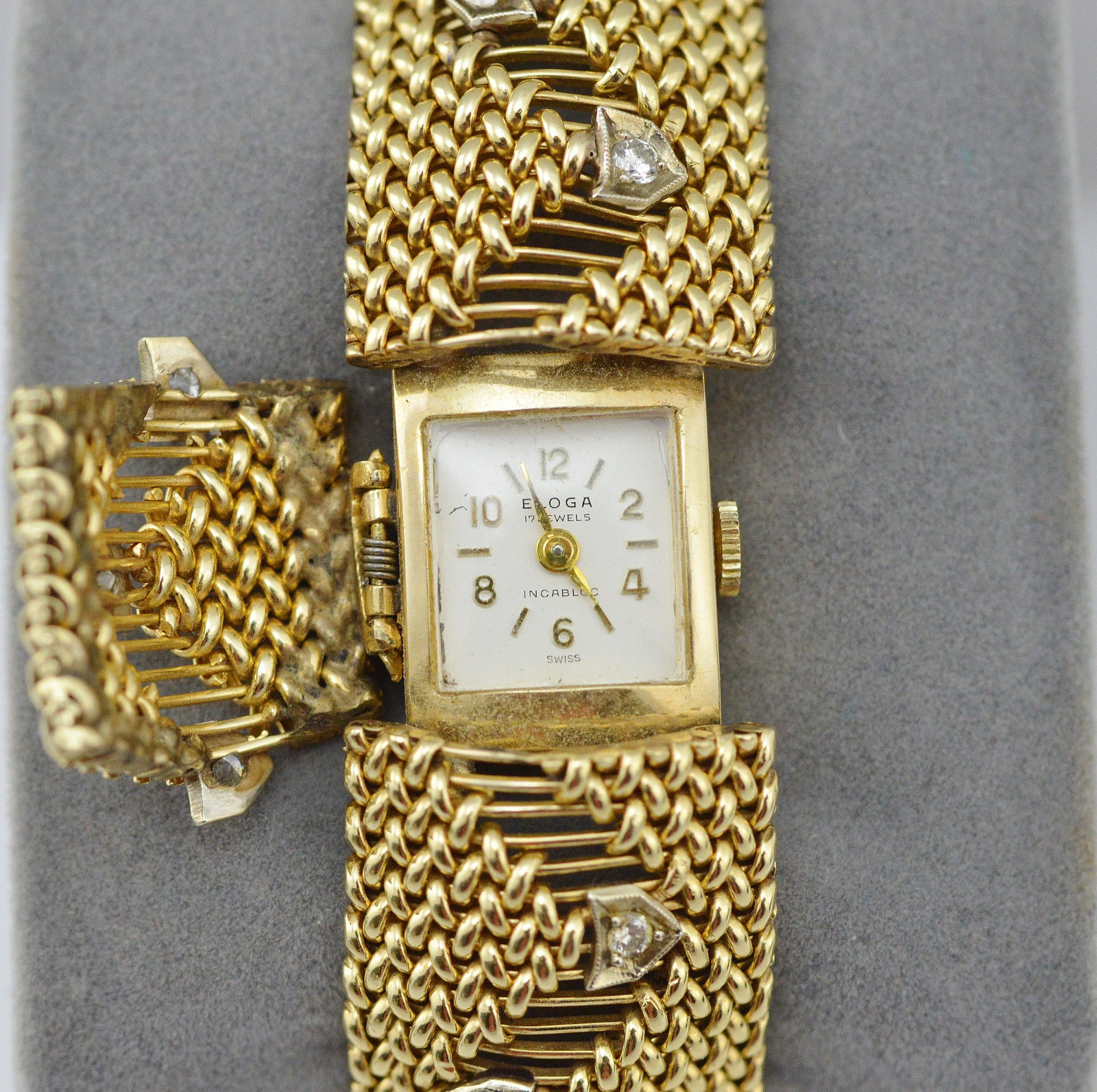 Eloga 14K gold Diamond Chunky Bracelet Hidden watch | eBay