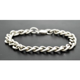 Large Round Double Link Twist Sterling Silver Charm Bracelet 17
