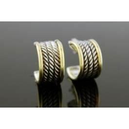 David Yurman Cable Collectibles 18k Gold Sterling Silver Huggie Hoop Earrings