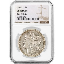 1892 CC Carson City $1 Morgan Silver Dollar NGC VF Details Rim Filing Key Date 