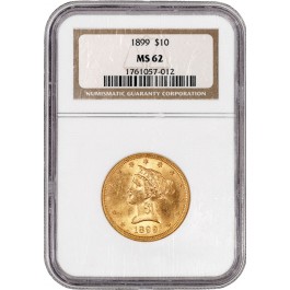 1899 $10 Liberty Head Eagle Gold NGC MS62 Uncirculated Coin