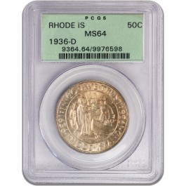 1936 D 50C Rhode Island Commemorative Silver Half Dollar PCGS MS64 Gen 3.1 OGH