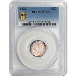 1832 10C Capped Bust Dime JR-2 PCGS Gold Shield MS65 Gem Uncirculated Coin