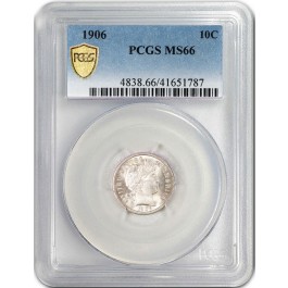 1906 10C Barber Dime Silver PCGS Secure Gold Shield MS66 Gem Uncirculated