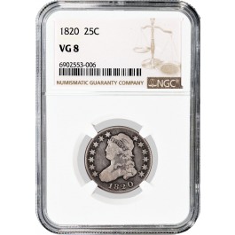 1820 25C Capped Bust Quarter Silver NGC VG8 Very Good Circulated Coin