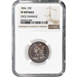 1834 25C Capped Bust Quarter Silver NGC VF Details Edge Damage Coin