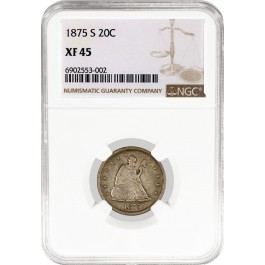 1875 S 20C Seated Liberty Twenty Cent Piece Silver NGC XF45 Extremely Fine Coin