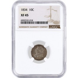 1834 10C Capped Bust Dime Silver Large 4 NGC XF45 Extremely Fine Circulated Coin