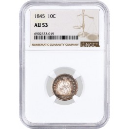 1845 10C Seated Liberty Dime Silver NGC AU53 About Uncirculated Toned Coin