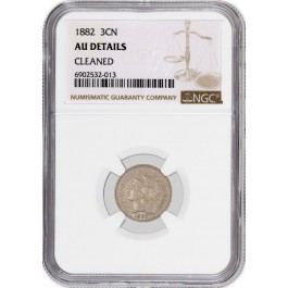 1880 3CN Three Cent Nickel NGC AU Details Cleaned Circulated Coin LABEL ERROR