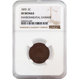 1870 2C Two Cent Piece NGC XF Details Environmental Damage Coin