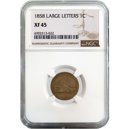 1858 1C Flying Eagle Cent Large Letters NGC XF45 Extremely Fine Coin