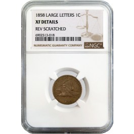 1858 1C Flying Eagle Cent Large Letters NGC XF Details Reverse Scratched Coin