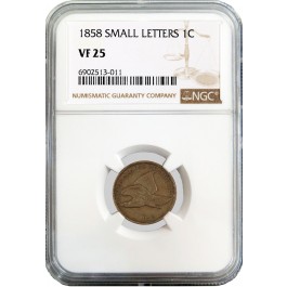 1858 1C Flying Eagle Cent Small Letters NGC VF25 Very Fine Coin #011