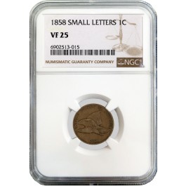 1858 1C Flying Eagle Cent Small Letters NGC VF25 Very Fine Coin #015