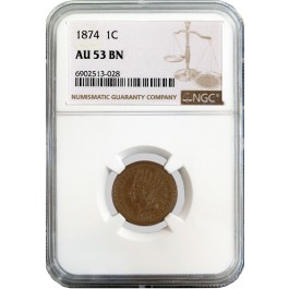 1874 1C Indian Head Cent NGC AU53 BN Brown About Uncirculated Key Date Coin