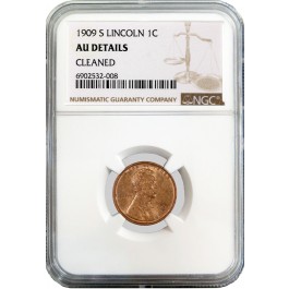 1909 S 1C Lincoln Wheat Cent NGC AU Details Cleaned Key Date Coin