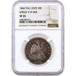 1846 50C Seated Liberty Half Dollar Silver Tall Date Spiked 4 VP-003 NGC VF35 