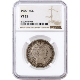 1909 50C Barber Half Dollar Silver NGC VF35 Very Fine Circulated Coin