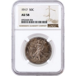 1917 50C Walking Liberty Silver Half Dollar NGC AU58 About Uncirculated Coin