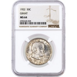 1922 50C Grant Memorial Commemorative Silver Half Dollar NGC MS64 Coin