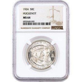 1924 50C Huguenot Tercentenary Commemorative Silver Half Dollar NGC MS64