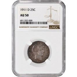 1911 D 25C Barber Quarter Silver NGC AU50 About Uncirculated Key Date Coin