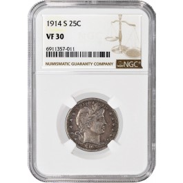 1914 S 25C Barber Quarter Silver NGC VF30 Very Fine Key Date Coin