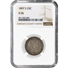 1897 S 25C Barber Quarter Silver NGC F15 Fine Circulated Key Date Coin