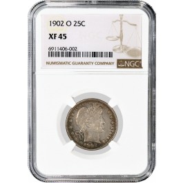 1902 O 25C Barber Quarter Silver NGC XF45 Extremely Fine Coin