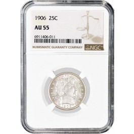 1906 25C Barber Quarter Silver NGC AU55 About Uncirculated Coin