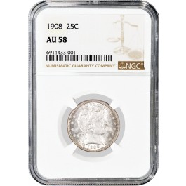 1908 25C Barber Quarter Silver NGC AU58 About Uncirculated Coin