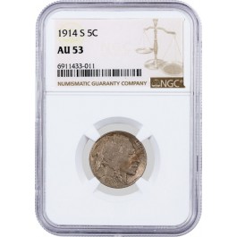 1914 S 5C Buffalo Nickel NGC AU53 About Uncirculated Coin