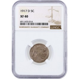 1917 D 5C Buffalo Nickel NGC XF40 Extremely Fine Key Date Coin