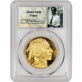 2014 W $50 Proof American Gold Buffalo PCGS PR70 DCAM James Earle Fraser Signature FS Label