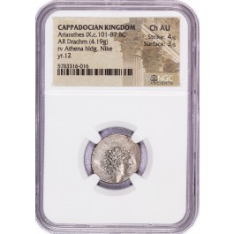 101-87 BC Cappadocian Kingdom Ariarathes IX AR Drachm Silver NGC Ch AU 4/5 3/5