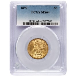 1899 $5 Liberty Head Half Eagle Gold PCGS MS64 Brilliant Uncirculated Coin