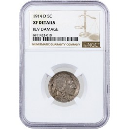 1914 D 5C Buffalo Nickel NGC XF Details Reverse Damage Circulated Coin