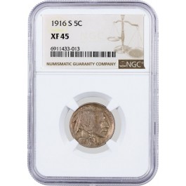 1916 S 5C Buffalo Nickel NGC XF45 Extremely Fine Semi Key Date Coin