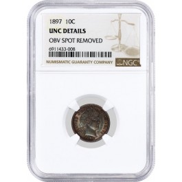 1897 10C Barber Dime Silver NGC UNC Details Obverse Spot Removed Coin