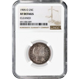 1905 O 25C Barber Quarter Silver NGC XF Details Cleaned Coin