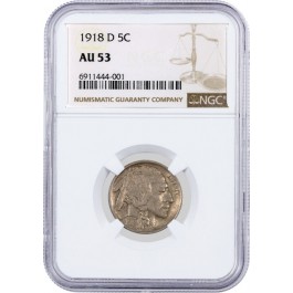 1918 D 5C Buffalo Nickel NGC AU53 About Uncirculated Key Date Coin