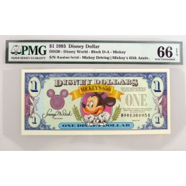 1993 $1 Disney Dollar Disney World Mickey Mouse Fr#DIS30 PMG Gem