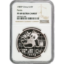 1989 10 Yuan People's Republic Of China 1 oz .999 Chinese Silver Panda NGC PF69 UC