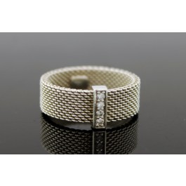 Tiffany & Co Somerset Sterling Silver Diamond 7mm Mesh Band Ring Size 7.75