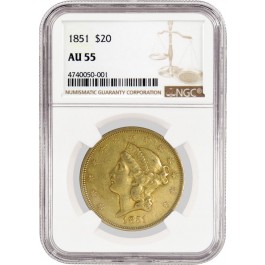 1851 $20 Liberty Head Double Eagle Gold NGC AU55