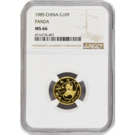 1985 10 Yuan People's Republic Of China 1/10 oz .999 Chinese Gold Panda NGC MS66