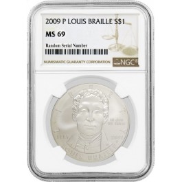 2009 Louis Braille Silver Dollar - Proof