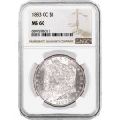 1883 CC Carson City $1 Morgan Silver Dollar NGC MS60 Uncirculated Key Date Coin 